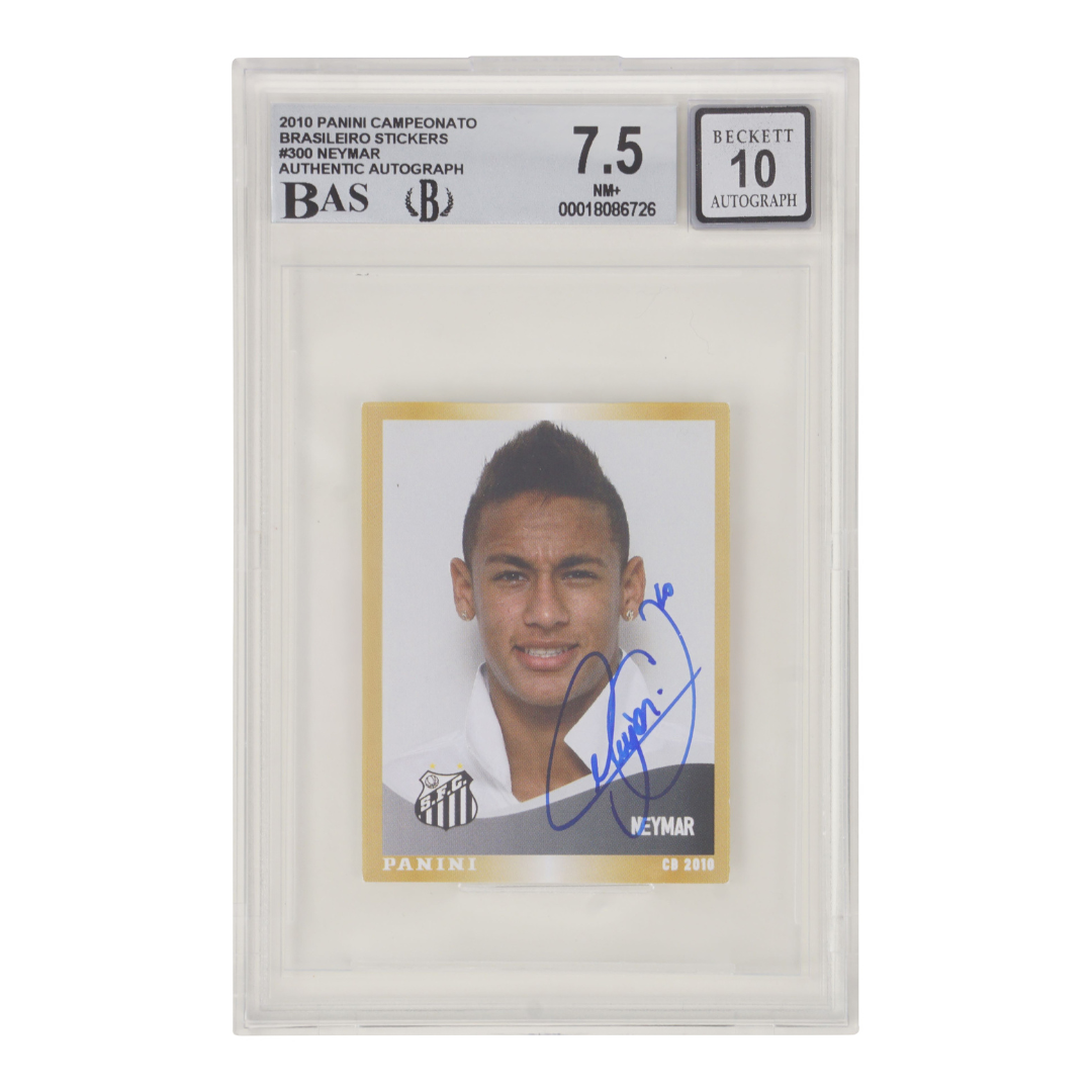 Neymar Jr Signed 2010 Panini Campeonato Brasileiro Stickers #300 - BGS 7.5 AUTO 10